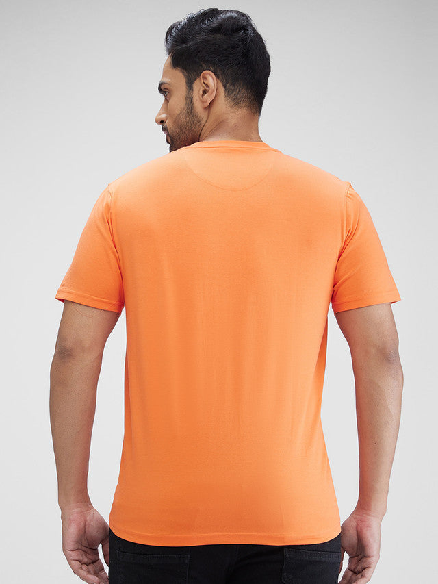 Park Avenue Orange Solid Slim Fit Cotton Blend T-Shirt