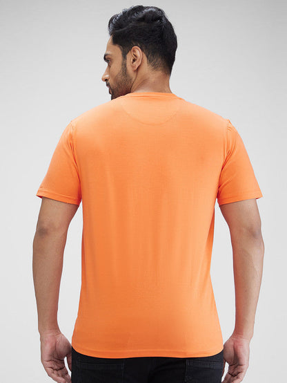 Park Avenue Orange Solid Slim Fit Cotton Blend T-Shirt