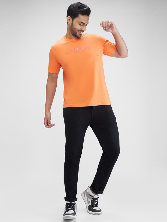 Park Avenue Orange Solid Slim Fit Cotton Blend T-Shirt