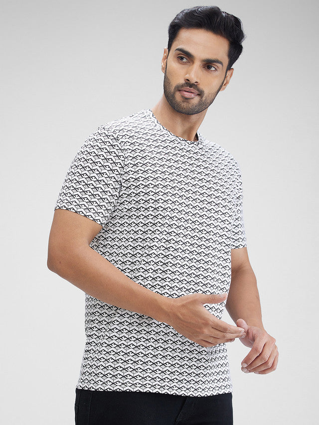 Park Avenue White Printed Slim Fit Cotton Blend T-Shirt