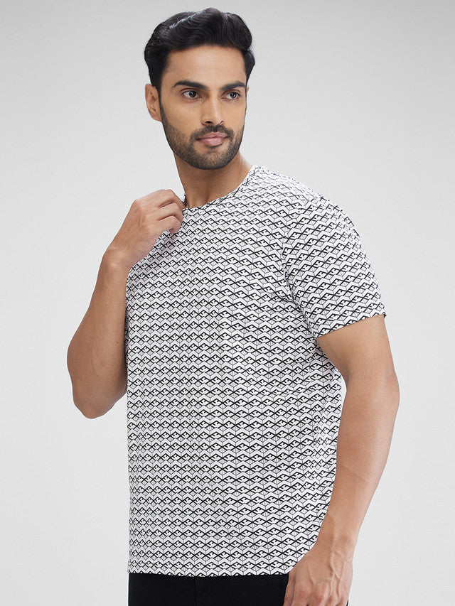 Park Avenue White Printed Slim Fit Cotton Blend T-Shirt