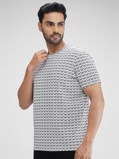 Park Avenue White Printed Slim Fit Cotton Blend T-Shirt