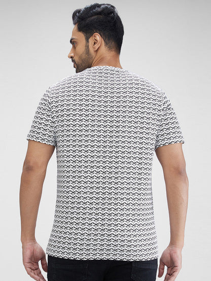 Park Avenue White Printed Slim Fit Cotton Blend T-Shirt