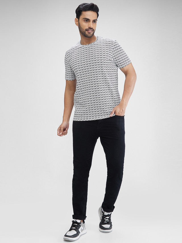 Park Avenue White Printed Slim Fit Cotton Blend T-Shirt