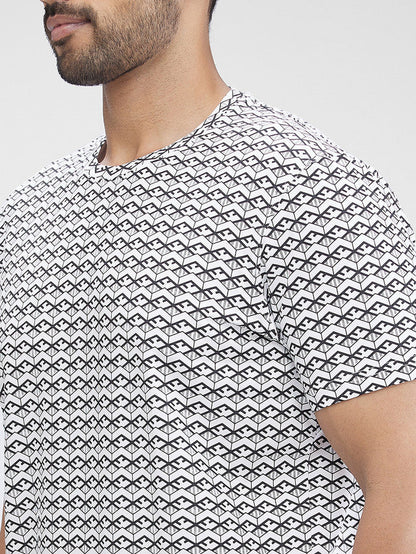 Park Avenue White Printed Slim Fit Cotton Blend T-Shirt
