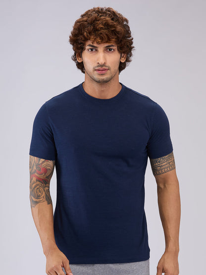Park Avenue Men Blue Regular Fit Cotton T-Shirt
