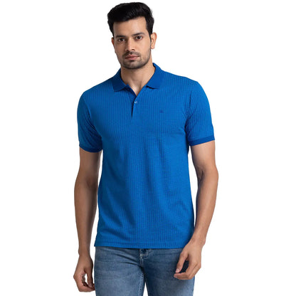 Men Blue Modern Fit Print Cotton Half Sleeve Round Neck Collar Polo T-Shirt