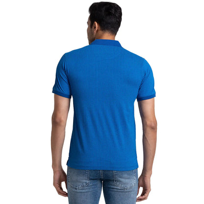 Men Blue Modern Fit Print Cotton Half Sleeve Round Neck Collar Polo T-Shirt