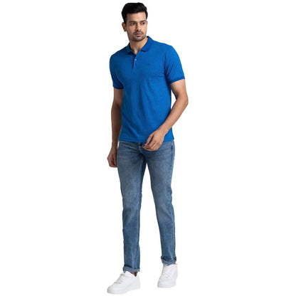 Men Blue Modern Fit Print Cotton Half Sleeve Round Neck Collar Polo T-Shirt