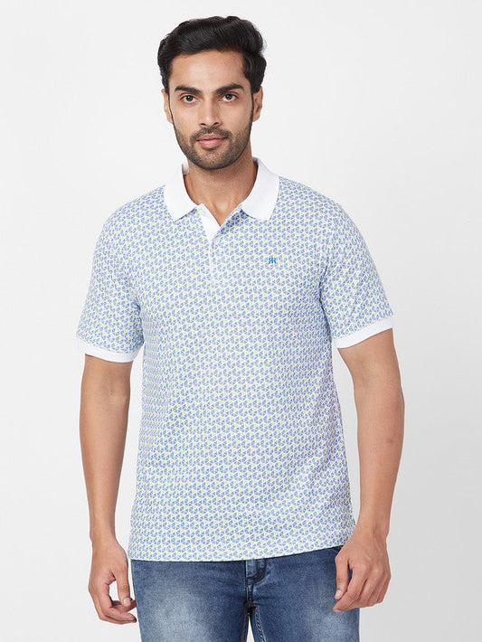 Raymond Blue Printed Modern Fit Cotton T-Shirt