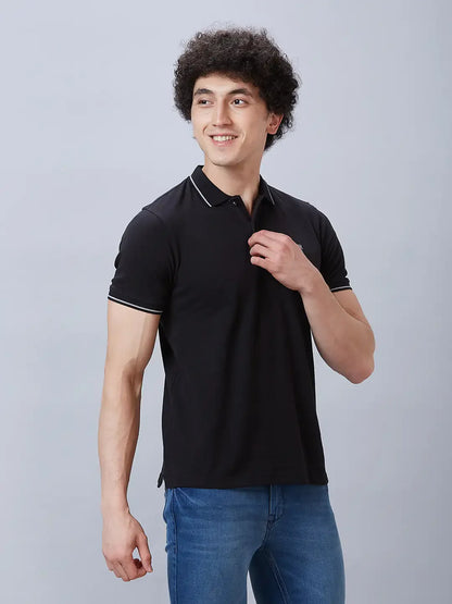 Raymond Men Black Solid Contemporary Fit Cotton T-Shirt