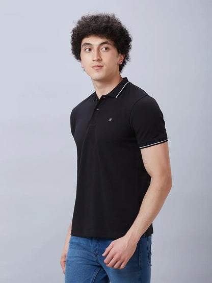Raymond Men Black Solid Contemporary Fit Cotton T-Shirt