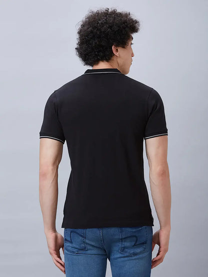 Raymond Men Black Solid Contemporary Fit Cotton T-Shirt