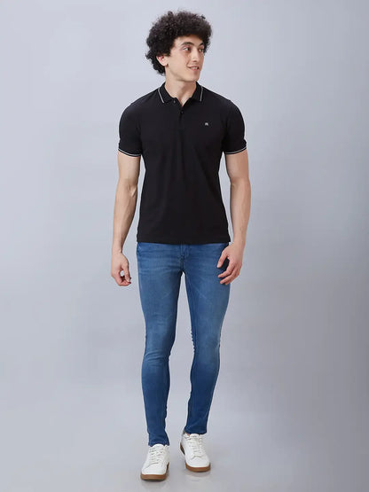 Raymond Men Black Solid Contemporary Fit Cotton T-Shirt