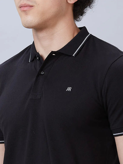 Raymond Men Black Solid Contemporary Fit Cotton T-Shirt