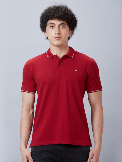 Raymond Men Red Solid Contemporary Fit Cotton T-Shirt