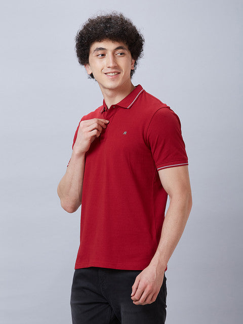 Raymond Men Red Solid Contemporary Fit Cotton T-Shirt