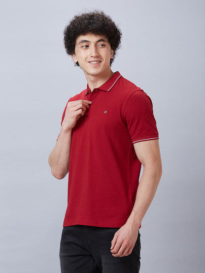 Raymond Men Red Solid Contemporary Fit Cotton T-Shirt