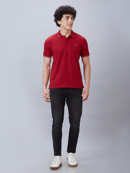 Raymond Men Red Solid Contemporary Fit Cotton T-Shirt