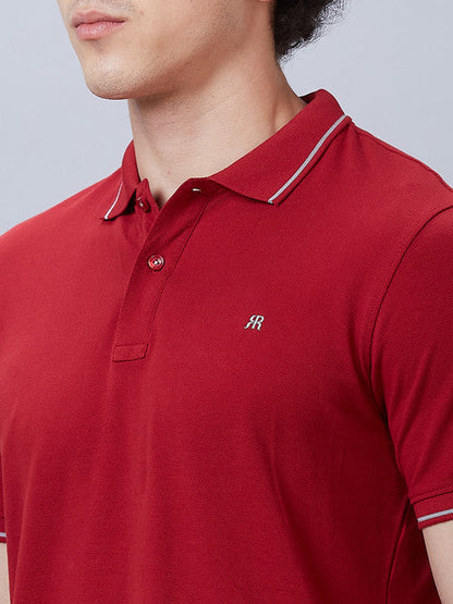 Raymond Men Red Solid Contemporary Fit Cotton T-Shirt