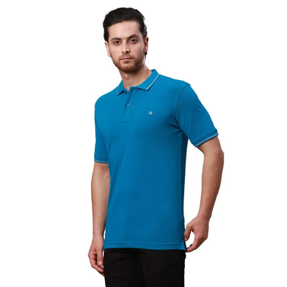 Raymond Men Petrol Solid Contemporary Fit Cotton T-Shirt