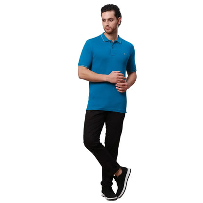 Raymond Men Petrol Solid Contemporary Fit Cotton T-Shirt