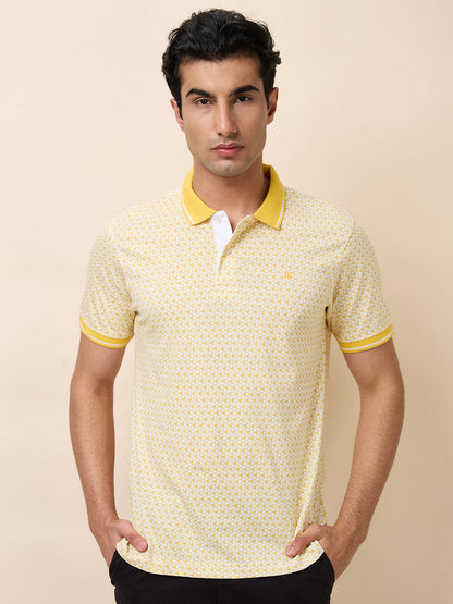 Raymond Men Yellow Print Modern Fit Cotton T-Shirt