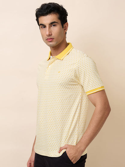 Raymond Men Yellow Print Modern Fit Cotton T-Shirt