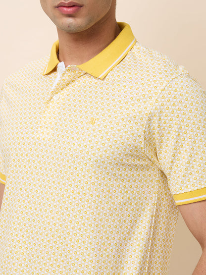 Raymond Men Yellow Print Modern Fit Cotton T-Shirt
