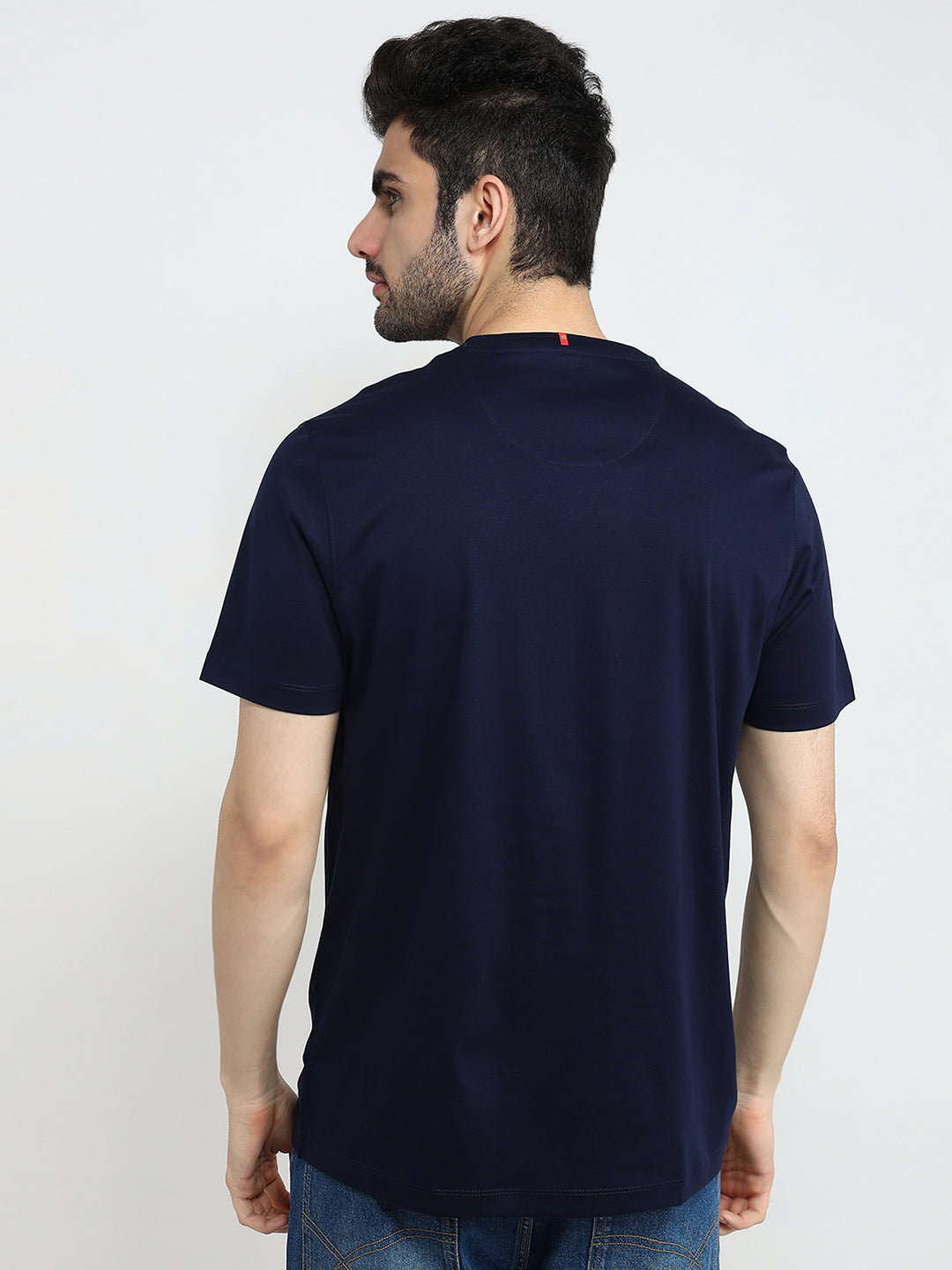 Raymond Men Blue Solid Regular Fit Cotton Half Sleeve T-Shirt