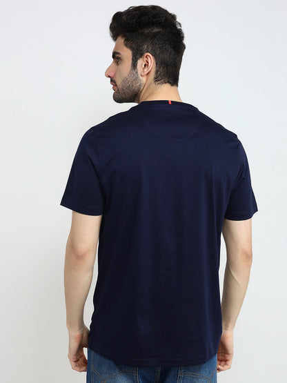 Raymond Men Blue Solid Regular Fit Cotton Half Sleeve T-Shirt