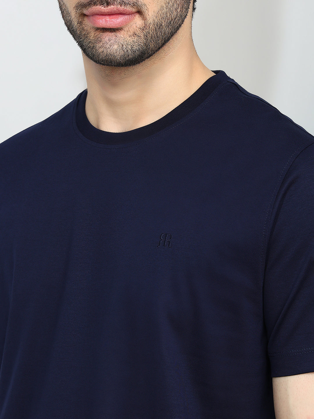 Raymond Men Blue Solid Regular Fit Cotton Half Sleeve T-Shirt