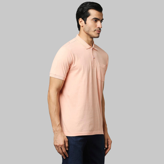 Raymond Men Pink Contemporary Fit Solid T-Shirt