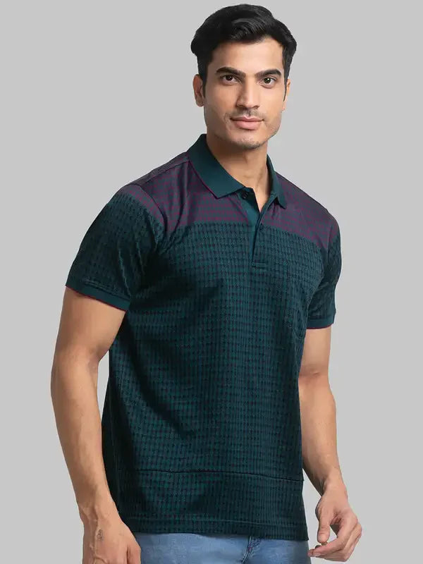 Men Green Contemporary Fit Jacquard Cotton Polo T-Shirt