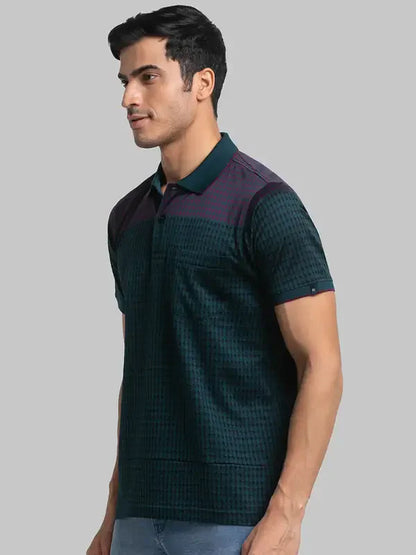 Men Green Contemporary Fit Jacquard Cotton Polo T-Shirt
