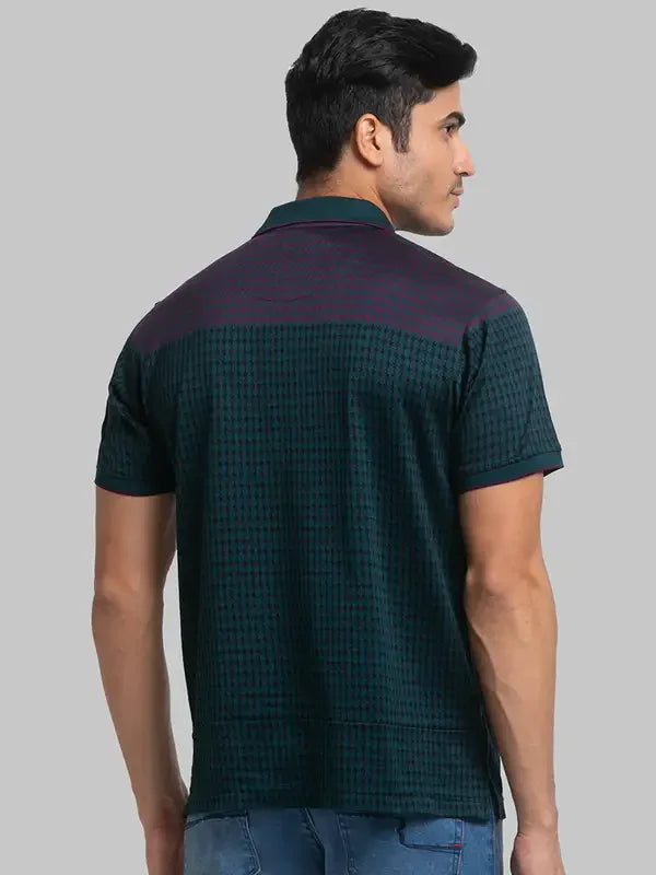 Men Green Contemporary Fit Jacquard Cotton Polo T-Shirt