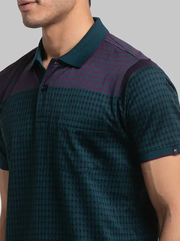 Men Green Contemporary Fit Jacquard Cotton Polo T-Shirt