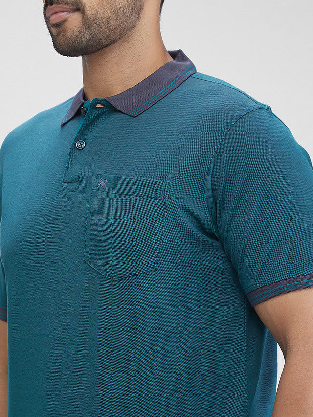 Raymond Green Solid Knit Contemporary Fit Cotton T-Shirt