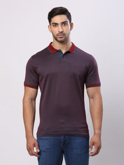 Raymond Maroon Jacquard Contemporary Fit Cotton T-Shirt