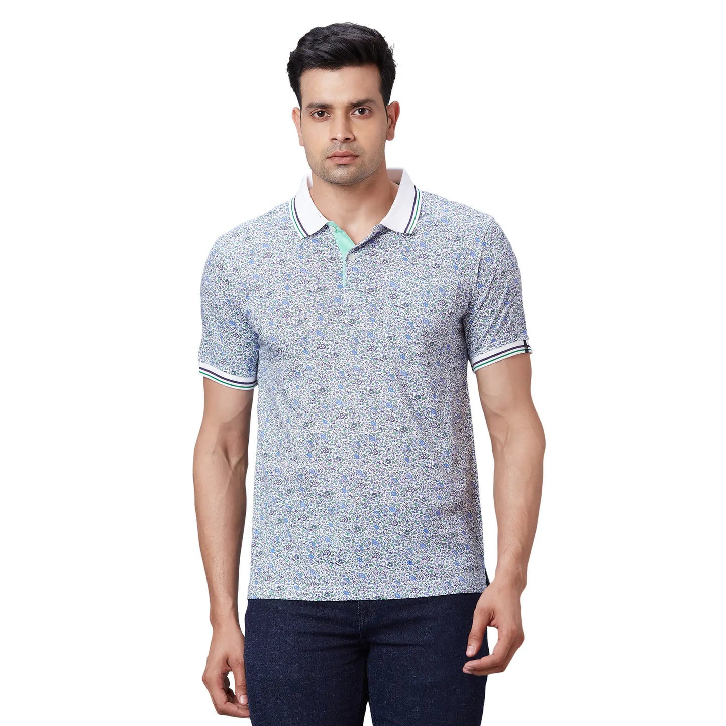 Men Blue Regular Fit Print Cotton T-Shirt
