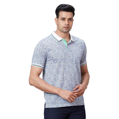 Men Blue Regular Fit Print Cotton T-Shirt