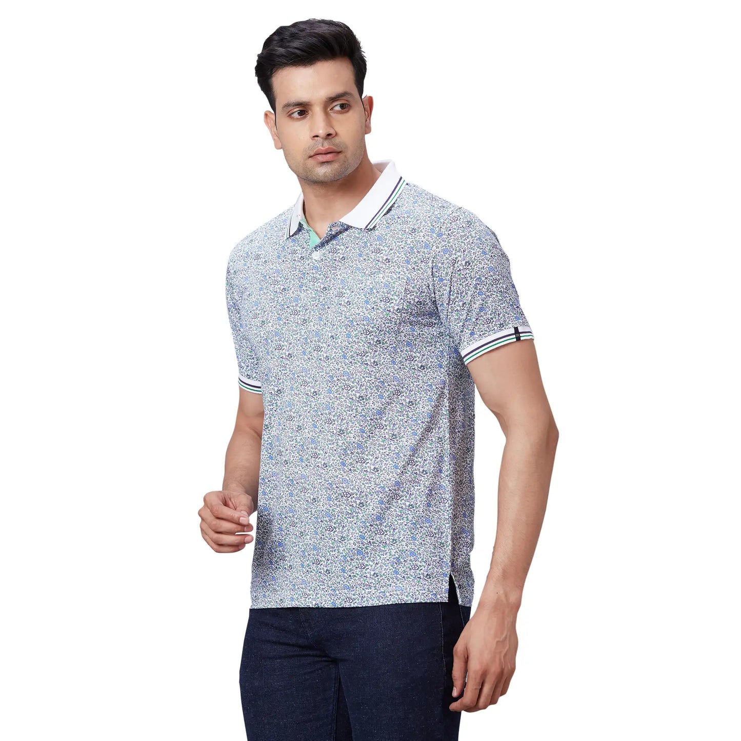 Men Blue Regular Fit Print Cotton T-Shirt