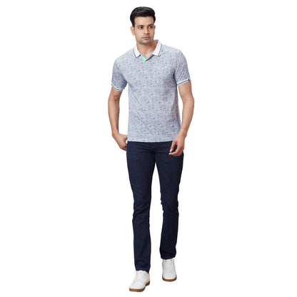 Men Blue Regular Fit Print Cotton T-Shirt