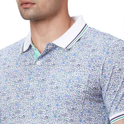 Men Blue Regular Fit Print Cotton T-Shirt