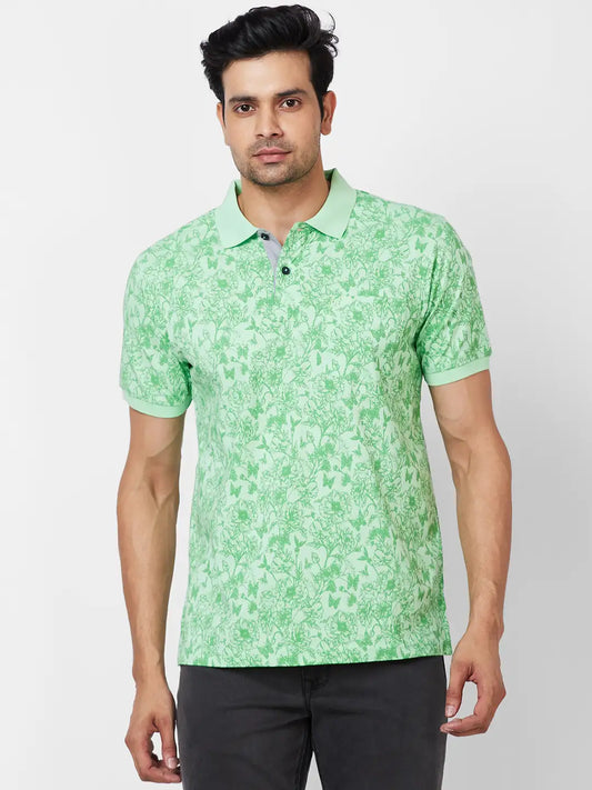 Raymond Contemporary Fit Printed Medium Green T-Shirt
