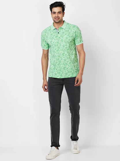 Raymond Contemporary Fit Printed Medium Green T-Shirt
