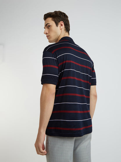 Raymond Men Blue Stripe Contemporary Fit Cotton T-Shirt