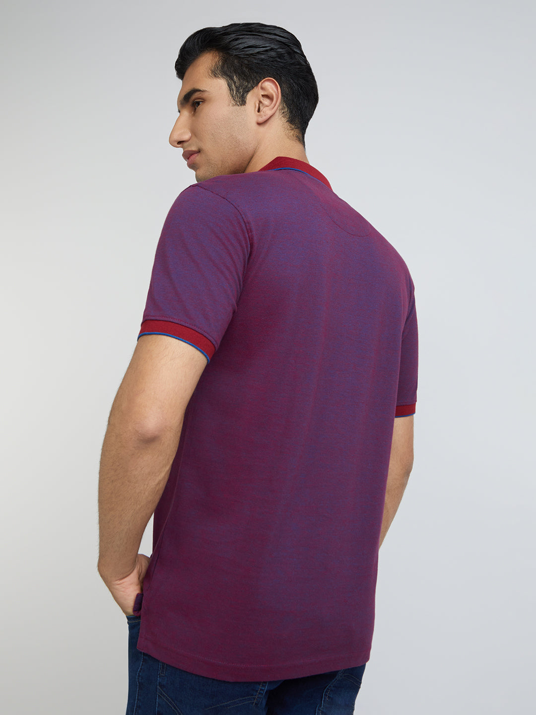 Raymond Purple Solid Modern Fit Half Sleeve Cotton T-Shirt