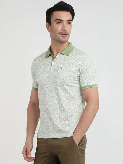 Raymond Men Green Printed Regular Fit Cotton Half Sleeve T-Shirt