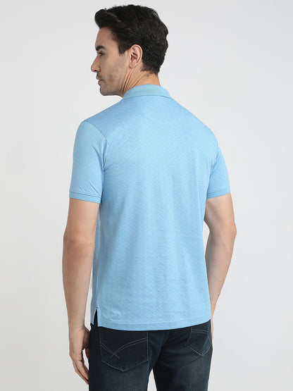 Raymond Men Blue Jacquard Regular Fit Cotton Half Sleeve T-Shirt